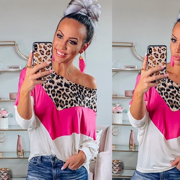 

women leopard panelled shirts casual long sleeve pullover blouse spring fall female clothing fashion ladies loose, White