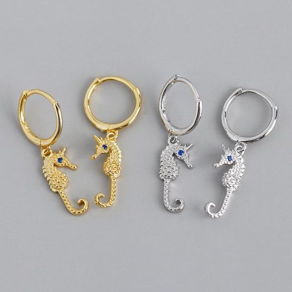 

cluster rings all-matched 100% 925 sterling silver seahorse stud earrings women trendy cz micro-inlay cubic zircon small jewelry, Golden;silver