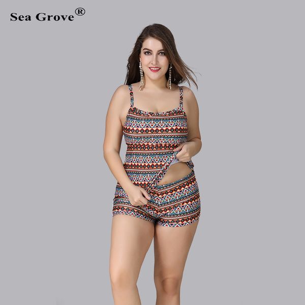

plus size 4xl/5xl large size swimsuits brazilian women bikini set printed vest flat swim trunks tankini swimwear 210305, White;black