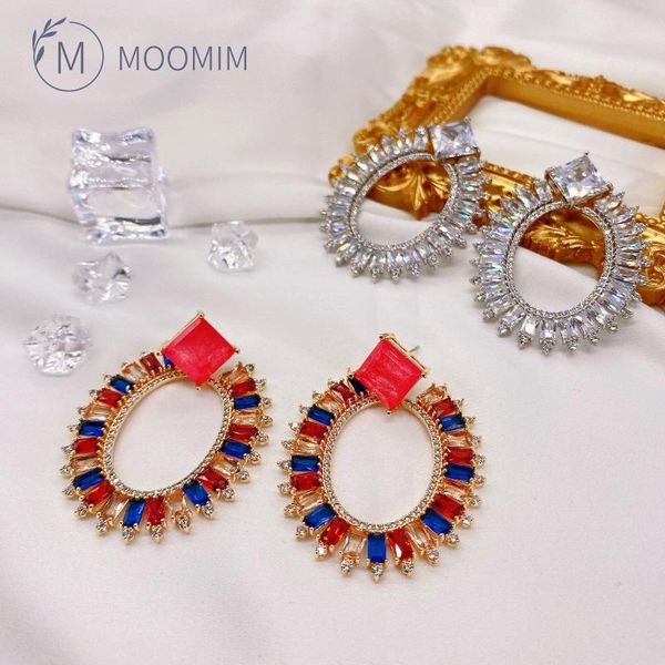 

dangle & chandelier oval ethnic earrings luxury multi color zircon baroque styel 2021 boho trendy fine jewel for wedding party attractive je, Silver
