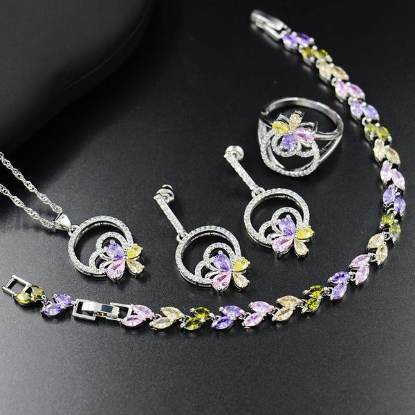 

earrings & necklace fashion simple jewelry three piece set zircon european and american wedding gifts, Silver