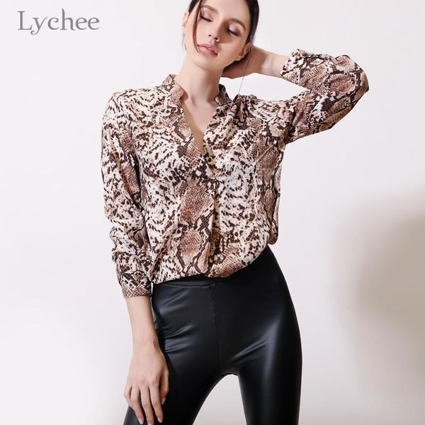 

women's blouses & shirts lychee harajuku leopard women blouse long sleeve v neck lady loose hit color, White