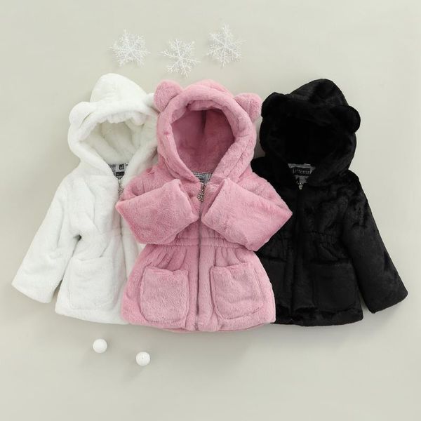 

jackets 1-6y kids girls fleece warm coats autumn winter baby clothing long sleeve zipper hooded jacket casual loose children outerwear, Blue;gray