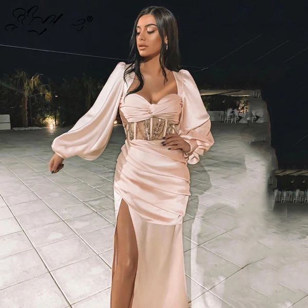 Sexy Side Split Party Kleid 2021 Kristall Design Prom Kleider Arabisch Abendkleid Weiche Satin Seide Robe De Soirèe De mariage Nach Maß