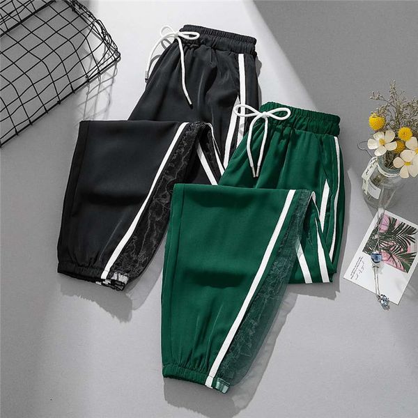 

white side stripe contrast jogging women's high waist drawstring sport casual female korean streetwear pants 2ni8, Black;white