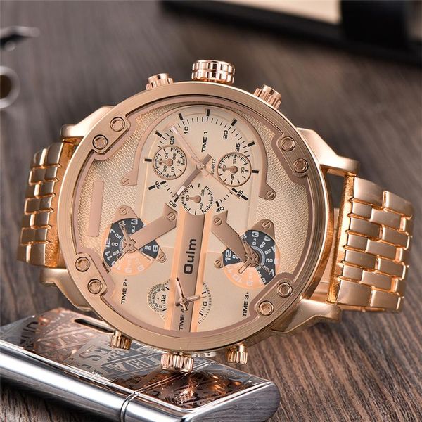 

wristwatches oulm wristwatch super big dial watches men hours two time zone military watch male quartz clock relogio masculino, Slivery;brown