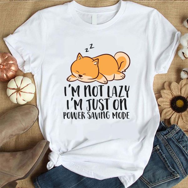 

women's t-shirt shiba inu dog im not t shirt women harajuku short sleeve korean style tshirt fashion tees, White