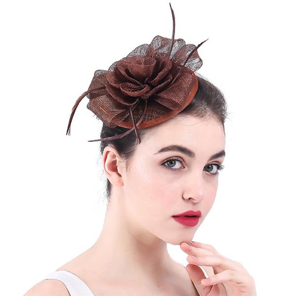 

hair accessories brown sinamay fascinator hat with headband women elegant weddings ornaments millinery bridal royal headpiece