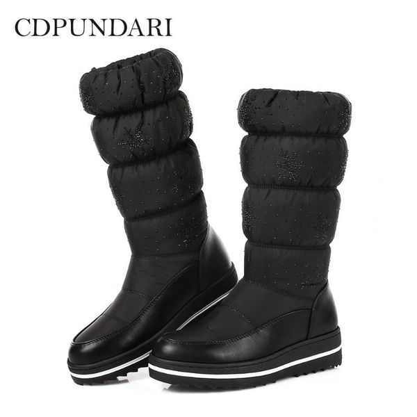 

boots down plush snow women ankle ladies flat winter platform black blue