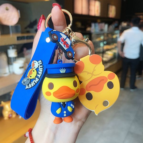 

2021 fashion keychain fashion cartoon walnut duckling key chain pendant cute girl bag hanging doll creative gift, Silver