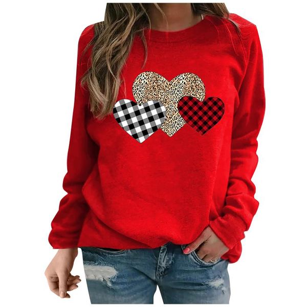 

women's t-shirt harajuku valentine's day tshirt lovely heart leopard printing long sleeve t shirt spring autumn pullover camisetas, White