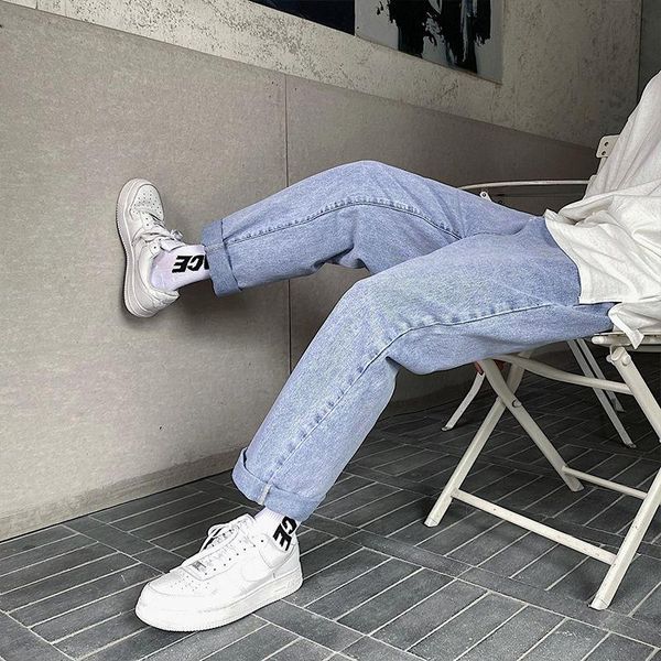 

men's jeans 2022 spring summer solid color straight oversized man denim pants harajuku casual male trousers clothes, Blue