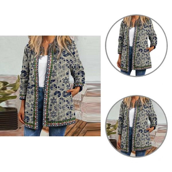 

women's jackets o neck vintage ethnic print jacket for dating ladies, Black;brown