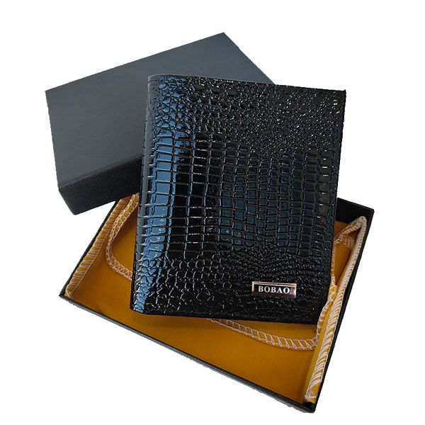 

bobao wallets men short business-style card holder slots ultrathin genuine leather crocodile grain portable coin purse, Red;black