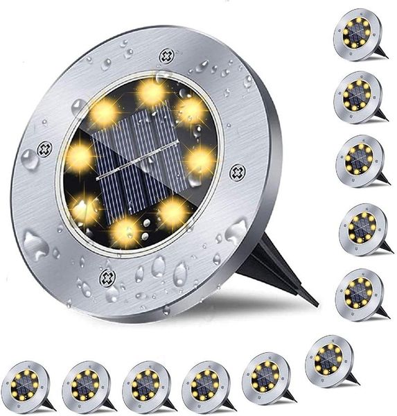 

solar lamps 8led ground lights garden powered disk pathway deck light spotlight buried led lamp decoration