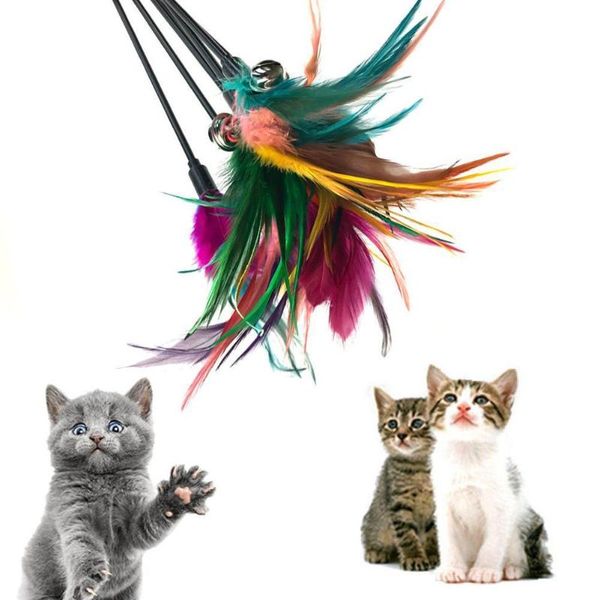

cat toys fun kitten toy feather bell wand teaser rod bead pet play ball n8j6