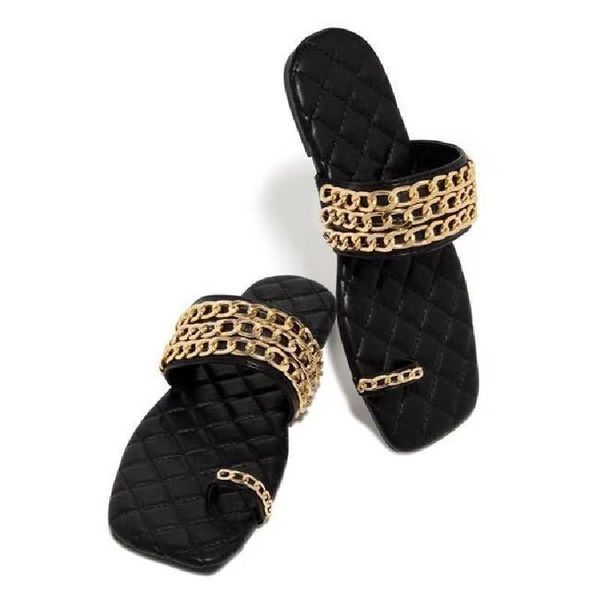 

slippers women summer weave slides metal decorative chain flip flops outdoor casual sandals female plus size 43 ytmtloy house, Black