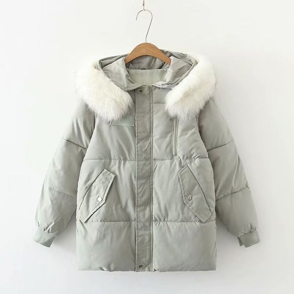 

clothes women's winter wear new loose and thickened wool collar cotton padded jacket small bread coat, Black