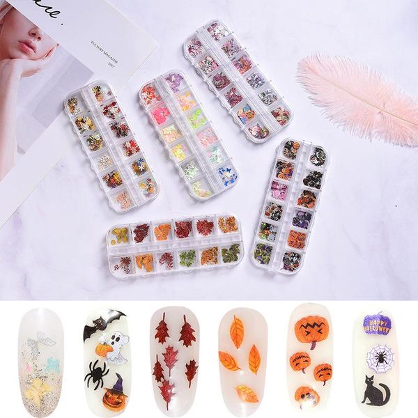 

nail art decorations holographic glitter butterfly sequins wood pulp simulation christmas halloween manicure stickers decoration, Silver;gold
