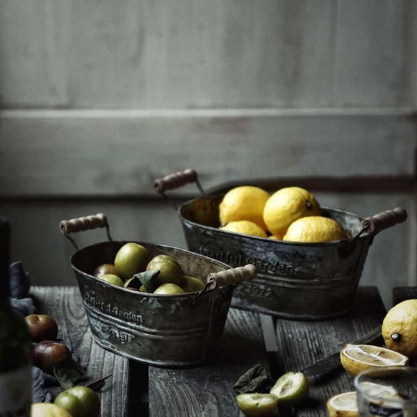 

kitchen storage & organization metal basket iron vintage box flower pot baking decor fruit i