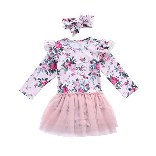 

girl's dresses baby girls vestido infantil born infant girl romper dress 2021 floral lace pageant dresses+headband 2pcs, Red;yellow