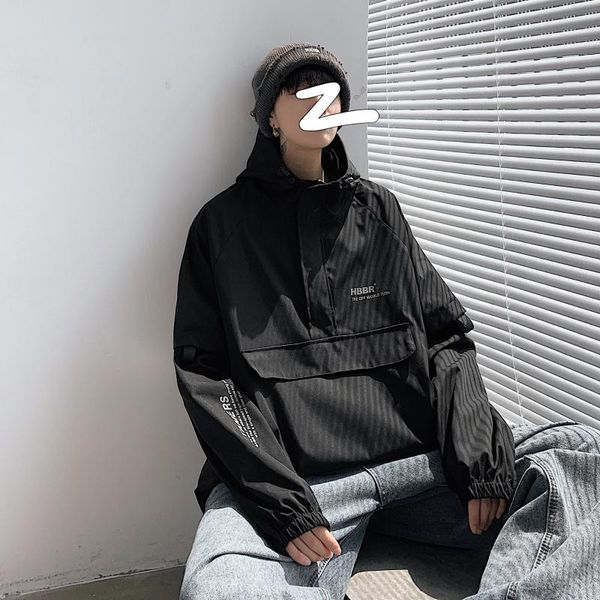 

men's jackets men bomber jacket couple mulit pocket cargo steetwear spring hip hop windbreaker coats korean fashion hooded coat, Black;brown