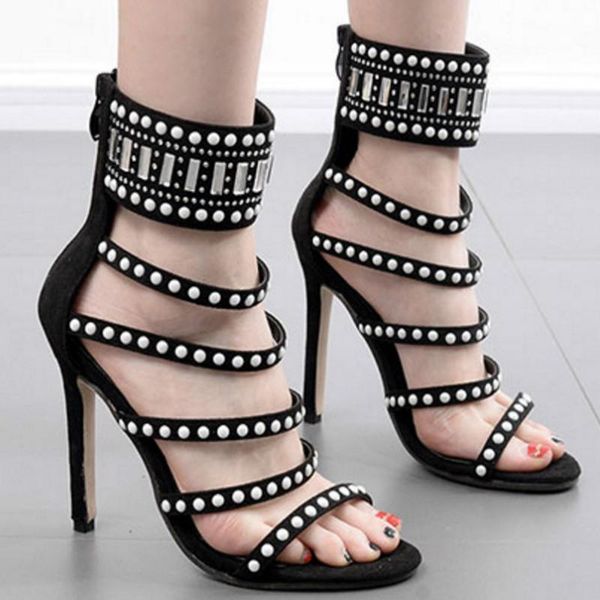 

new european american fashion thin heels zipper open toe 12cm high heels solid western style size standard female sandals, Black