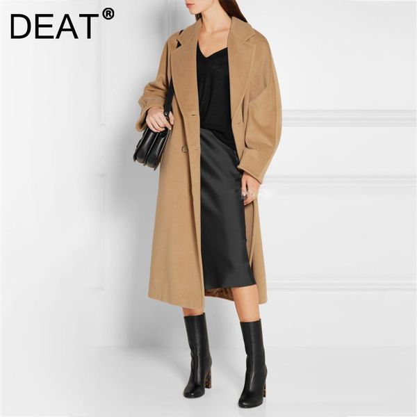 

women's trench coats [deat] women coat lapel long sleeve double breasted sashes loose fit windbreaker fashion tide autumn winter 2021 1, Tan;black