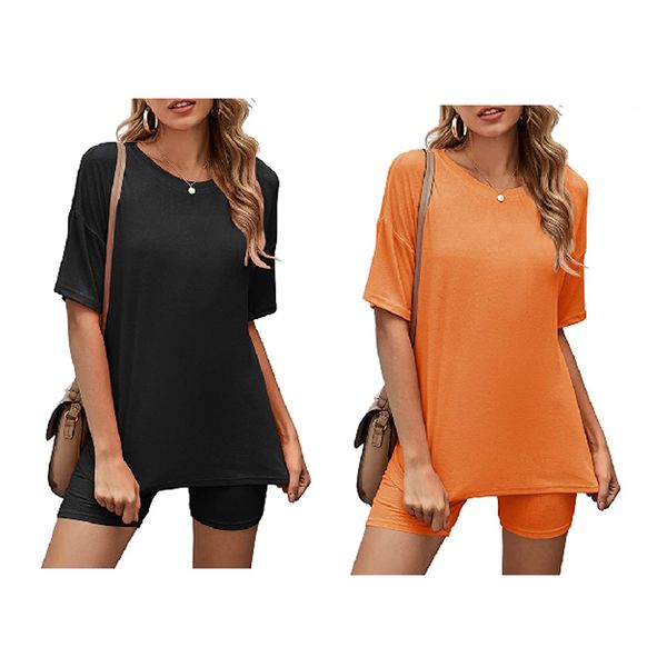 

t shirt women two piece pants movement straight leg pant casual comfortable round neck tight mid waist short sleeve 2 pieces set ych, White