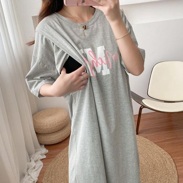 

maternity dresses plus-size mi letter print short sleeve long dress mom nursing summer cotton direct selling clothes feeding 9090, White