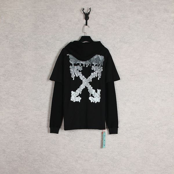 

version brand off tide correct ow dissolving gradient arrow men's and women's hooded pullover fake two-piece sweater, Black