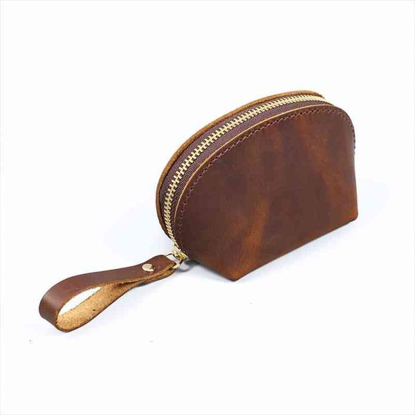 

genuine leather coin purses mini pouch money pocket zipper shell bags layer of cowhide key package storage bag men, Red;black