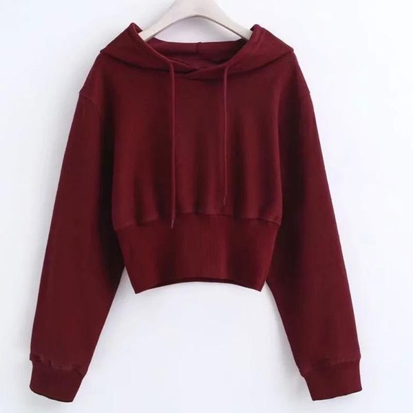 

women's hoodies & sweatshirts autumn crop waist hoodie sweatshirt women casual solid basic simple long sleeve pullover harajuku pun, Black