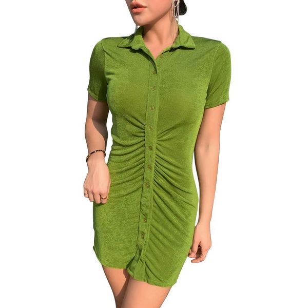 

casual dresses casual dresses hirgin women summer fashion short sleeve ruched dress stylish buttons solid color for ladies female, Black;gray