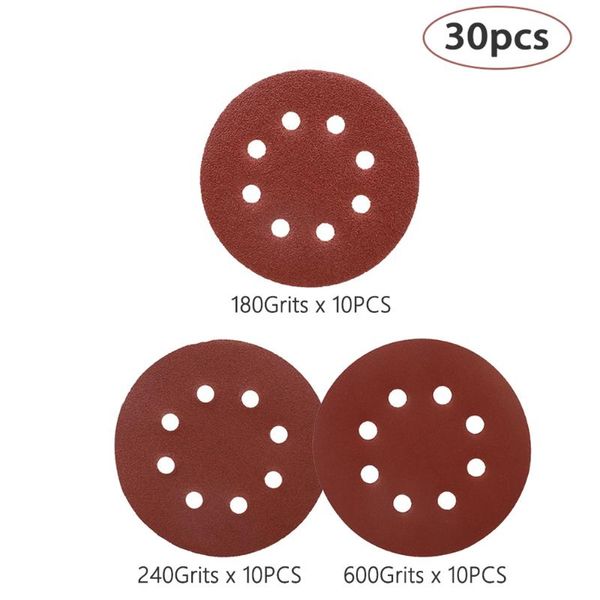 

sanders 30pcs 5 inch 8 holes abrasive sanding sheet 60/120/240 grit sand paper polishing pad set red circular discs