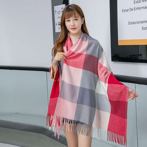 

plaid women's men's autumn and winter tassel warm thickened shawl imitation cashmere scarf, Blue;black