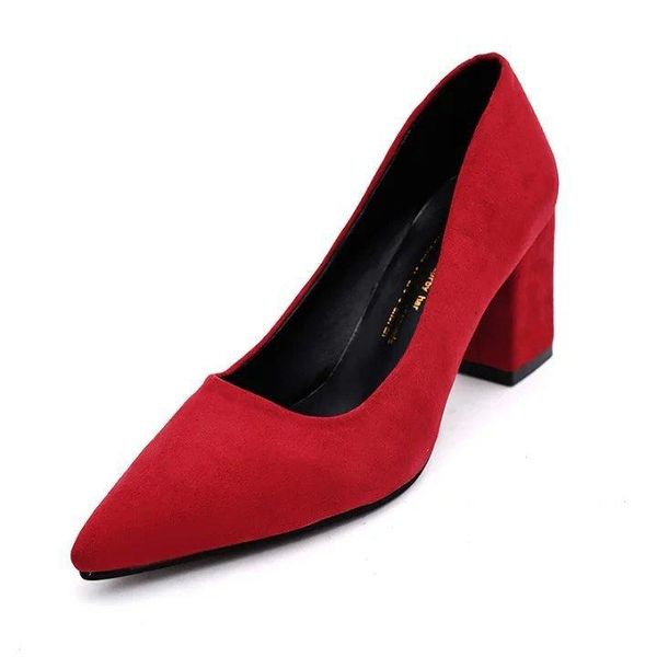 

dress shoes 2021 -style pointed shallow-mouthed single-shoe suede thick-heeled women's single-shoes red high-heeled, Black