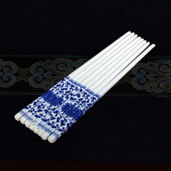 

5 pairs blue and white porcelain chopsticks ceramic long chopsticks chinese tableware for home restaurant (random pattern)