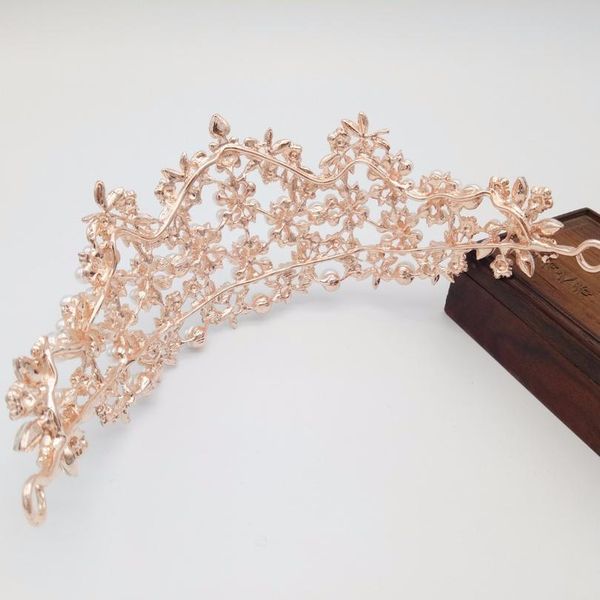 

baroque rose gold crystal pearl bridal tiara wedding bride hair jewelry accessories women diadem headpieces flowers le jllmeo, Silver