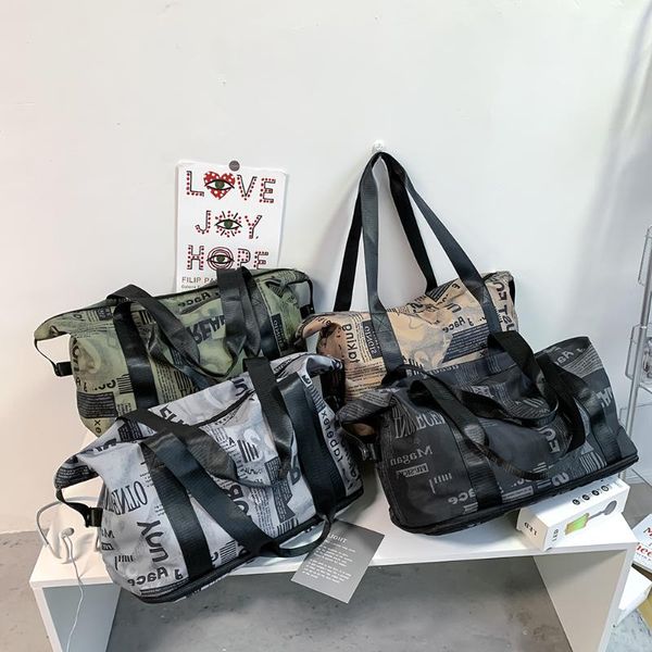 

duffel bags fashion spaper print tote shoulder bag folding nylon large capacity travel handbags fitness gym bolsas