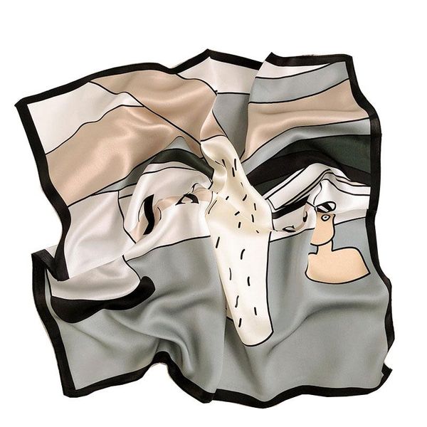 

scarves 2021 square 100 % natural silk mulberry scarf women fashion print small scarfs office foulard kerchief female bandana, Blue;gray