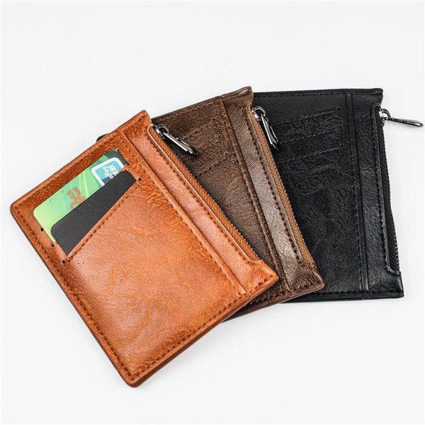 Kartenhalter Vintage Super Slim Männer PU Leder Brieftasche Kurze männliche Geldbörsen Geld Tasche Reißverschluss Geldbörse