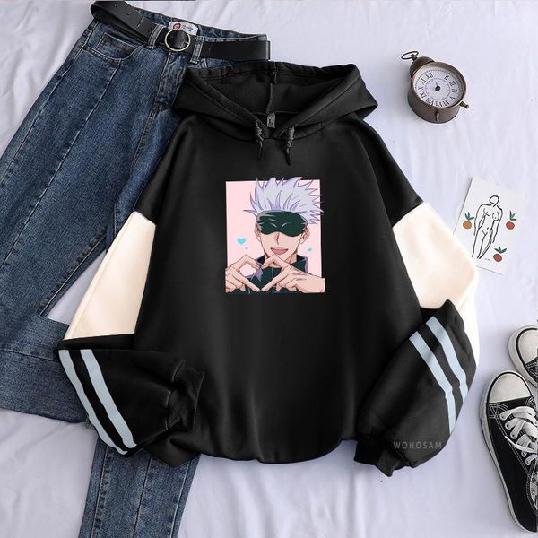 

men's hoodies & sweatshirts kawaii japan anime jujutsu kaisen men harajuku cartoon gojo satoru pullover fashion korean cute sweet for g, Black
