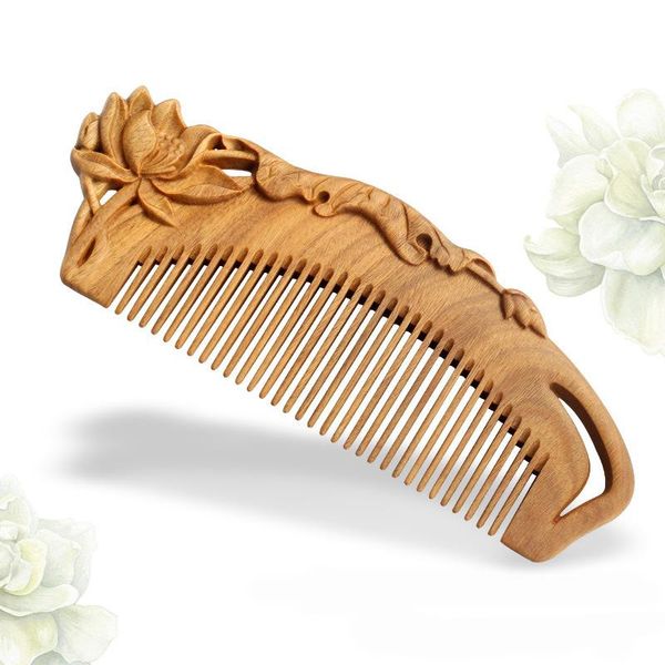 

hair brushes green sandalwood wood comb anti-static massage exquisite double sided carved wooden gift for girlfriend ma, Silver
