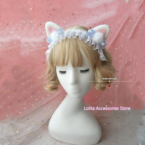 

party masks cute soft girl lolita plush cat ears bow ruffles headband japanese kawaii cosplay headdress kc hair band accessories