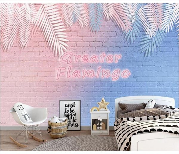 

xue su large custom mural wallpaper nordic hand-painted banana leaf brick wall painting background wall