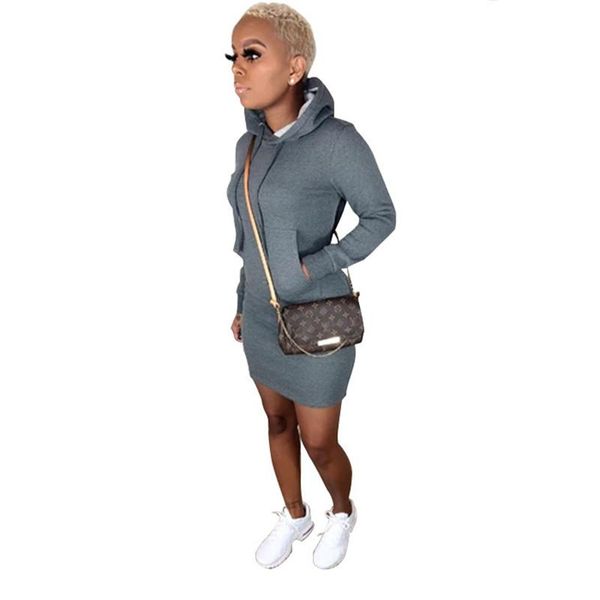 

casual dresses estenala women winter mini dress fashion hooded full sleeve pockets above knee solid bandage bodycon, Black;gray