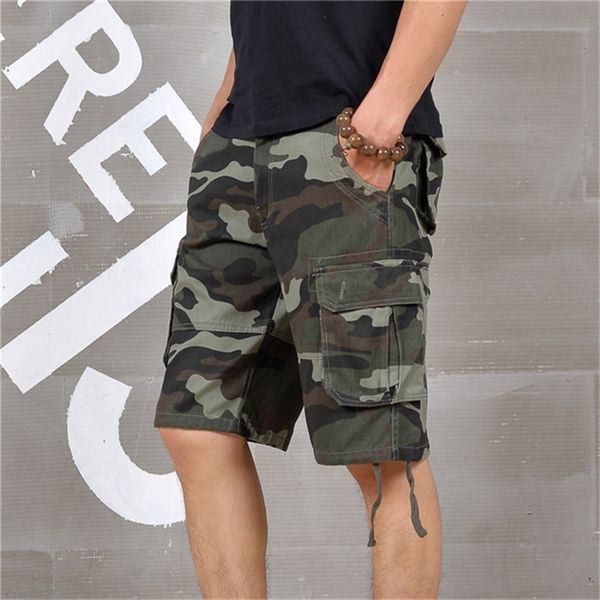 Verão Mens Baggy Multi bolso militar camo shorts carga solta calções quente masculino longa camuflagem bermuda capris plus size 210315