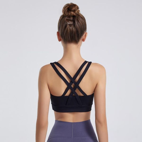 

gym clothing women push up yoga crop bras solid athletic vest fitness shirt sportswear cross back workout sports bra, White;black