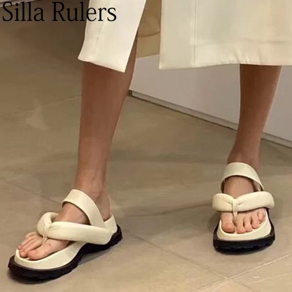 

2021 thick sole flip flops slippers women genuine leather one strap summers sandals platform shoes summer slipper woman, Black